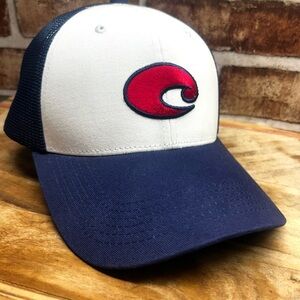 NWT COSTA Del Mar Chesapeake
Velcro adjustable Trucker Hat Cap Blue
Red White